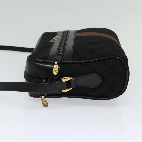 GUCCI GG Canvas Web Sherry Line Shoulder Bag Black Gold 37 0124071 Auth 125109 - Picture 4 of 15